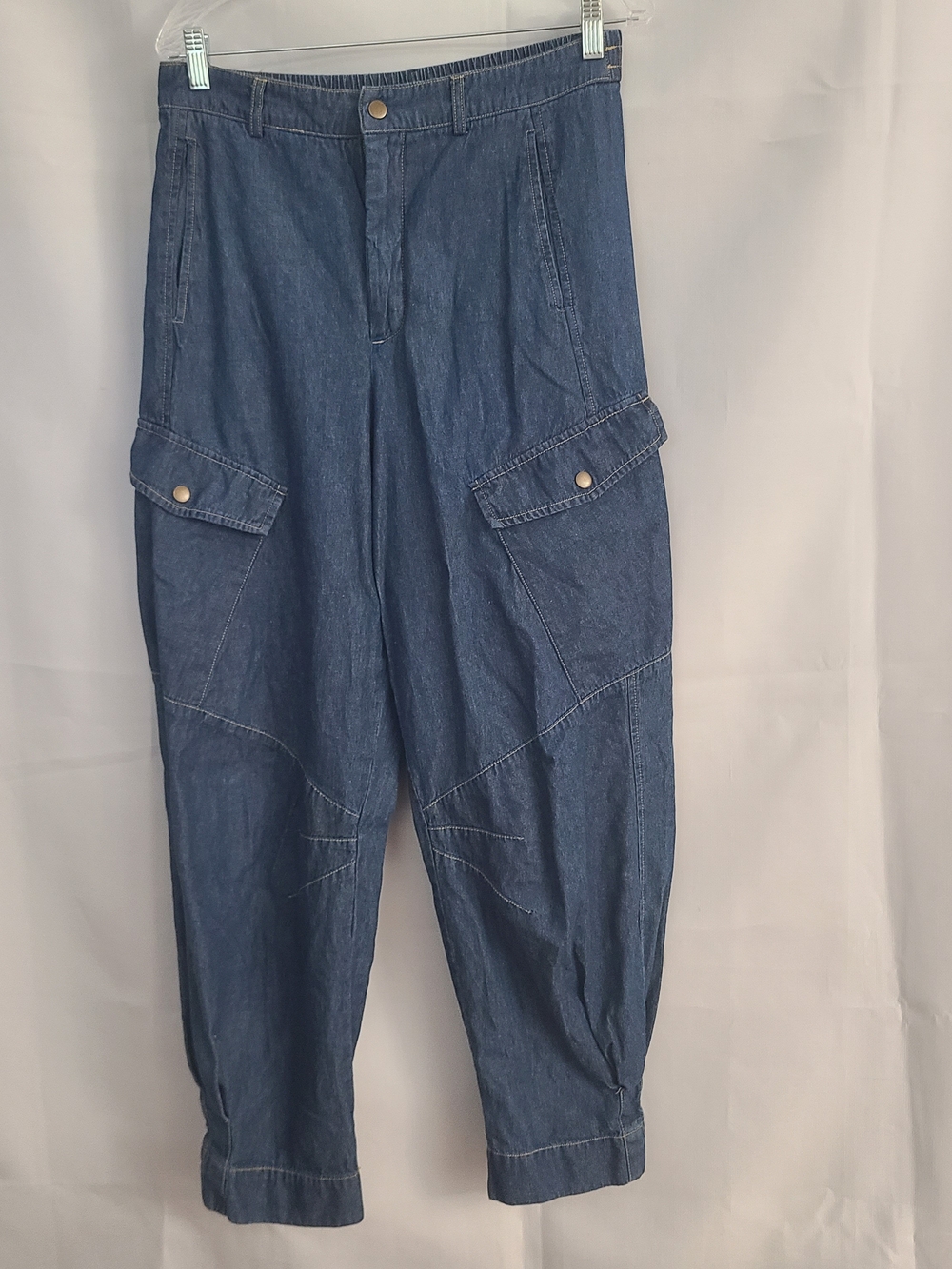Parker Sz 8 Denim Med Wash Lightweight Cargo Pleated Ankle Jogger Relaxed Pant